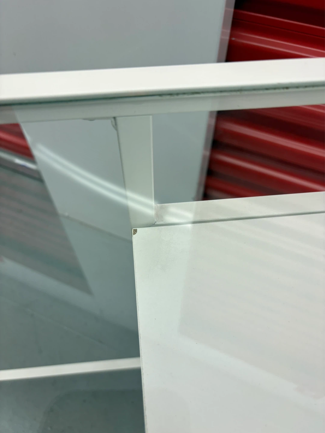 White Metal Frame Glass Top Desk with Shelf - photo 5