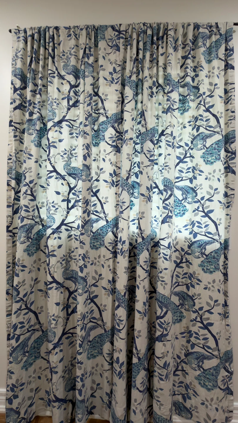 Blue Peacock Floral Curtain Panel - 6 Panels (3 pairs)