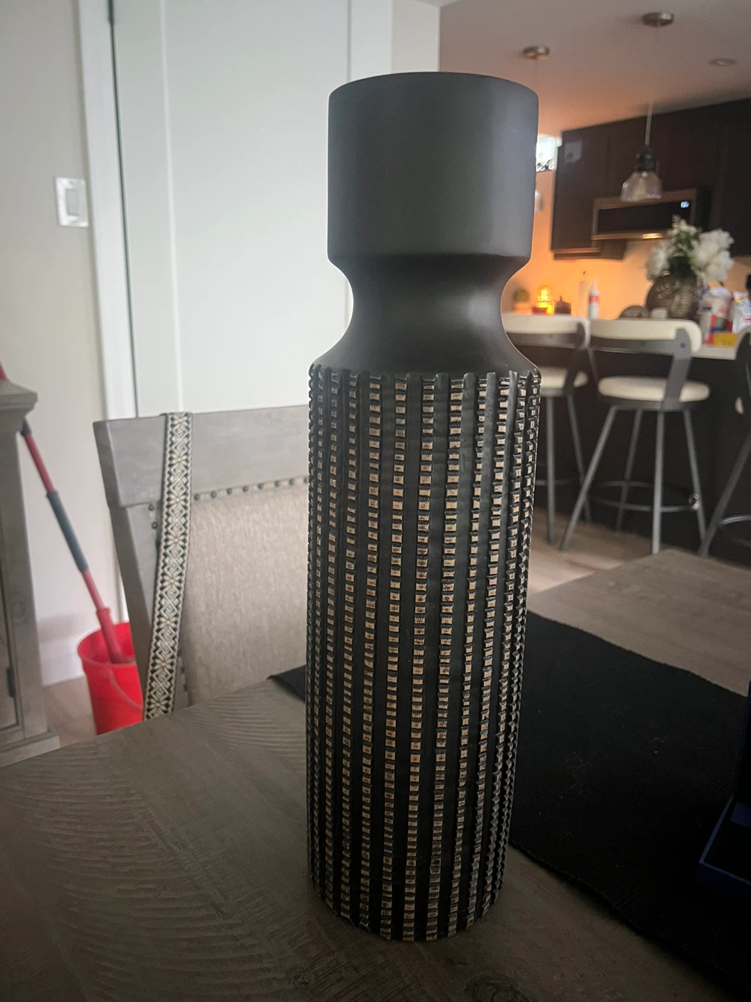 Decorative Black Vase with Textured Pattern