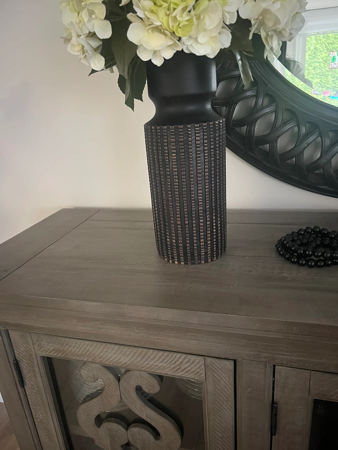 Decorative Black Vase with Textured Pattern - photo 2