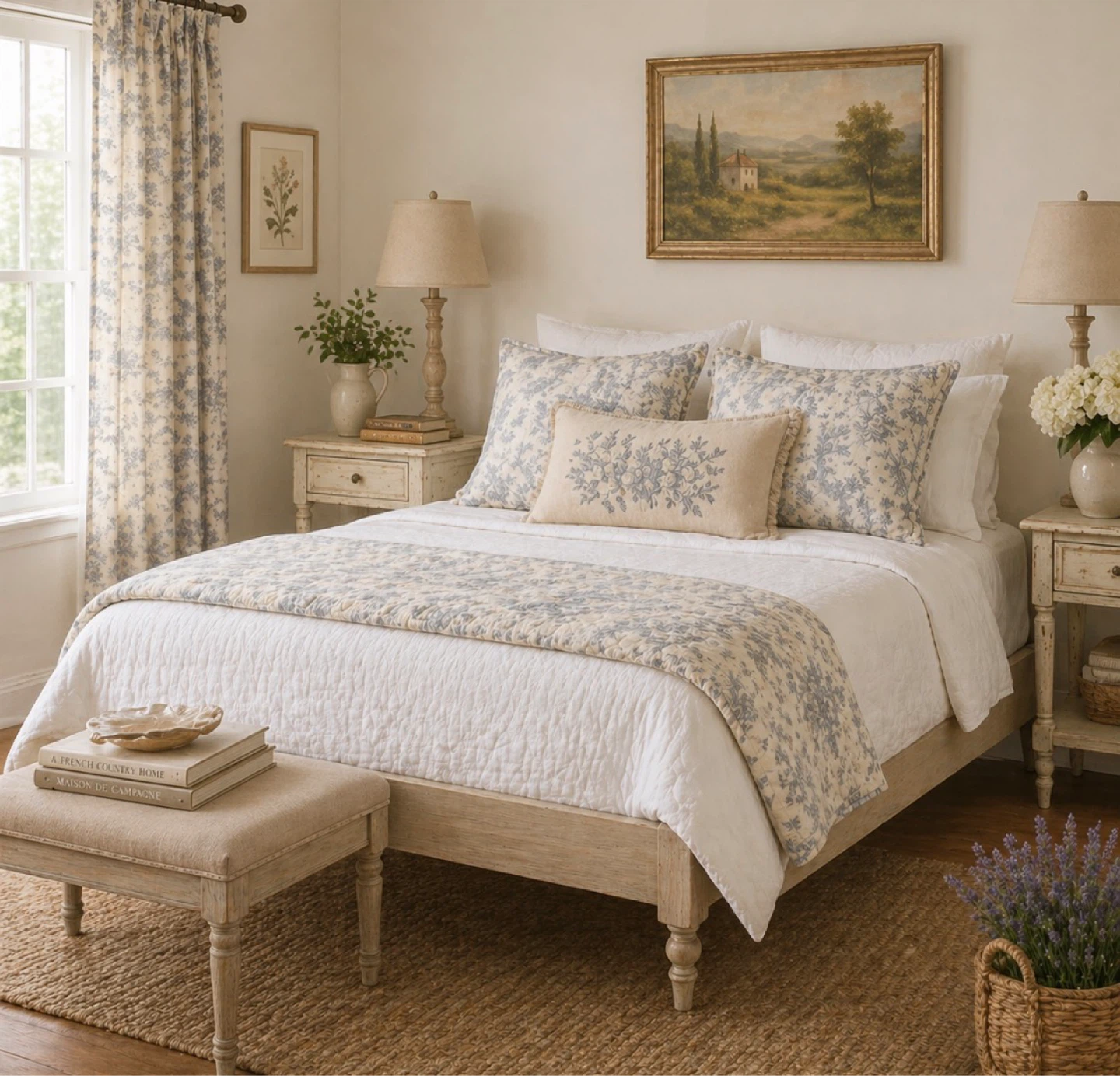New Queen Size French Country Solid Wood Platform Bed