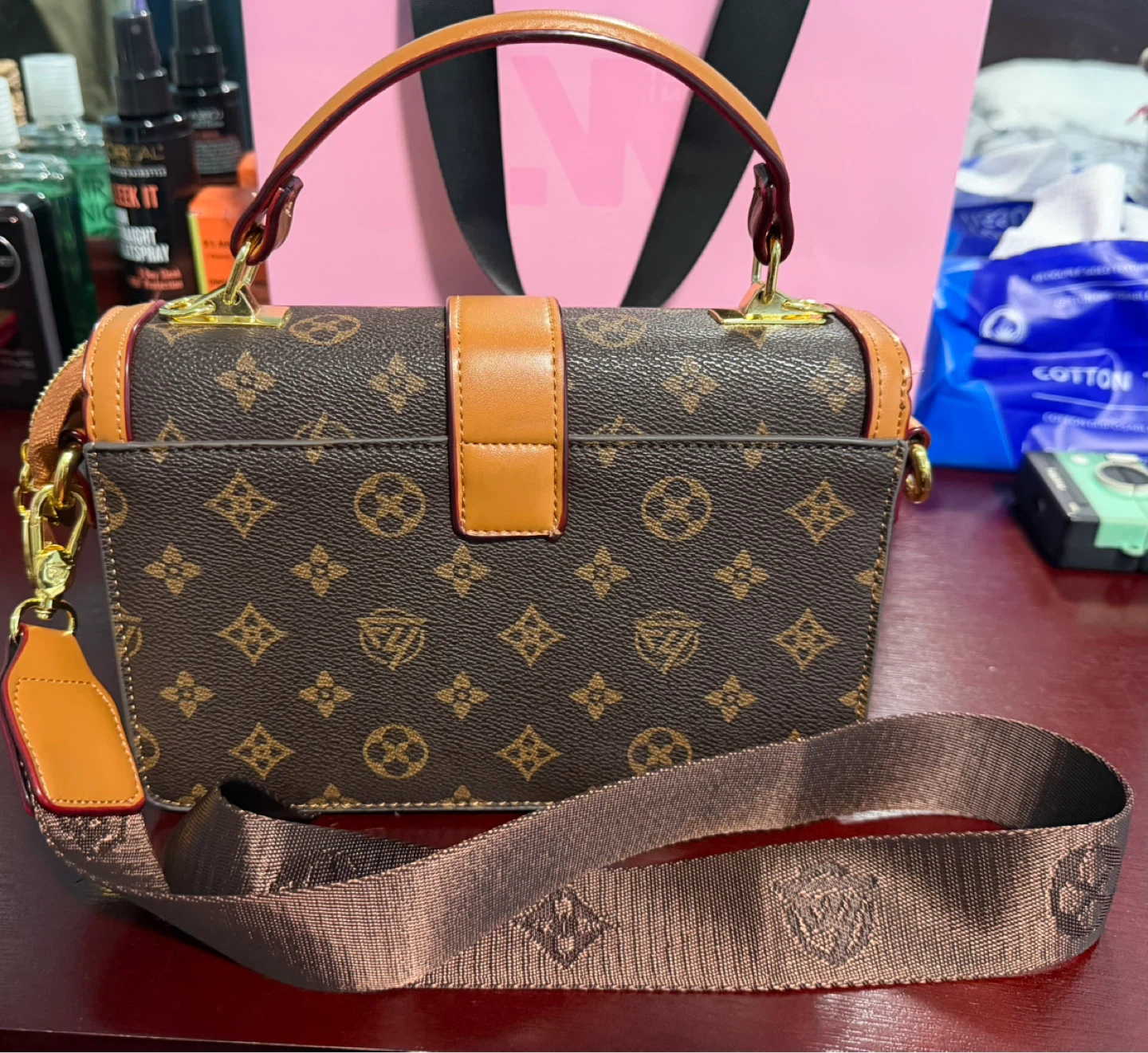 Brown Monogram Crossbody Bag with Handle - photo 2