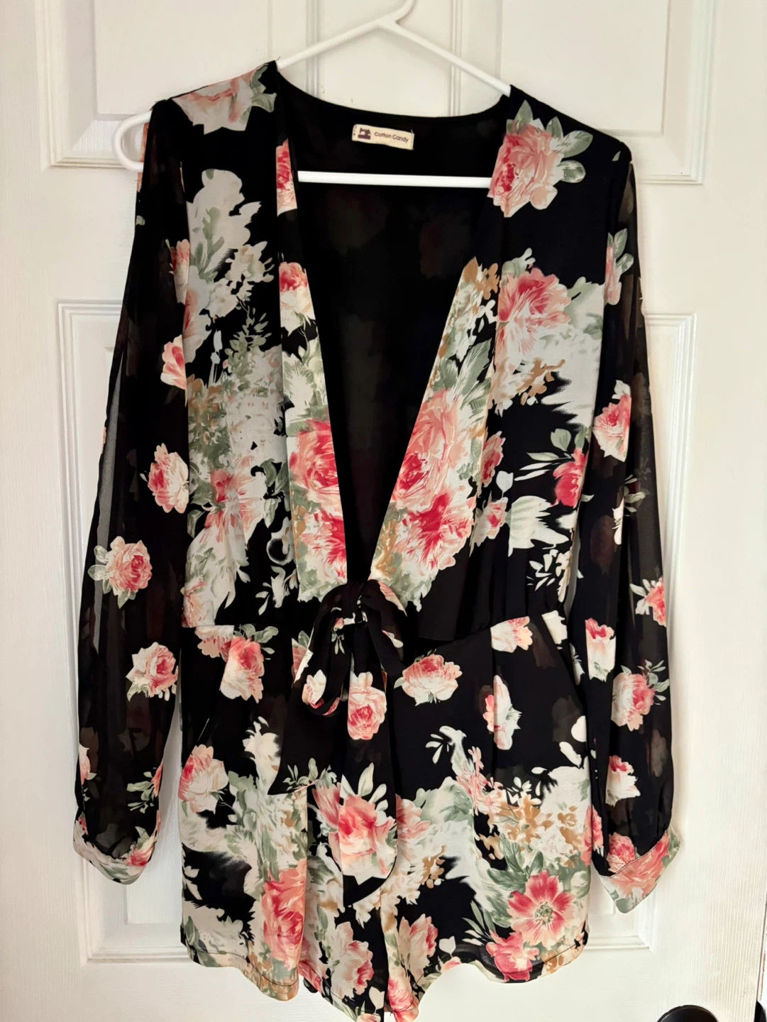 Cotton Candy Black Floral Romper