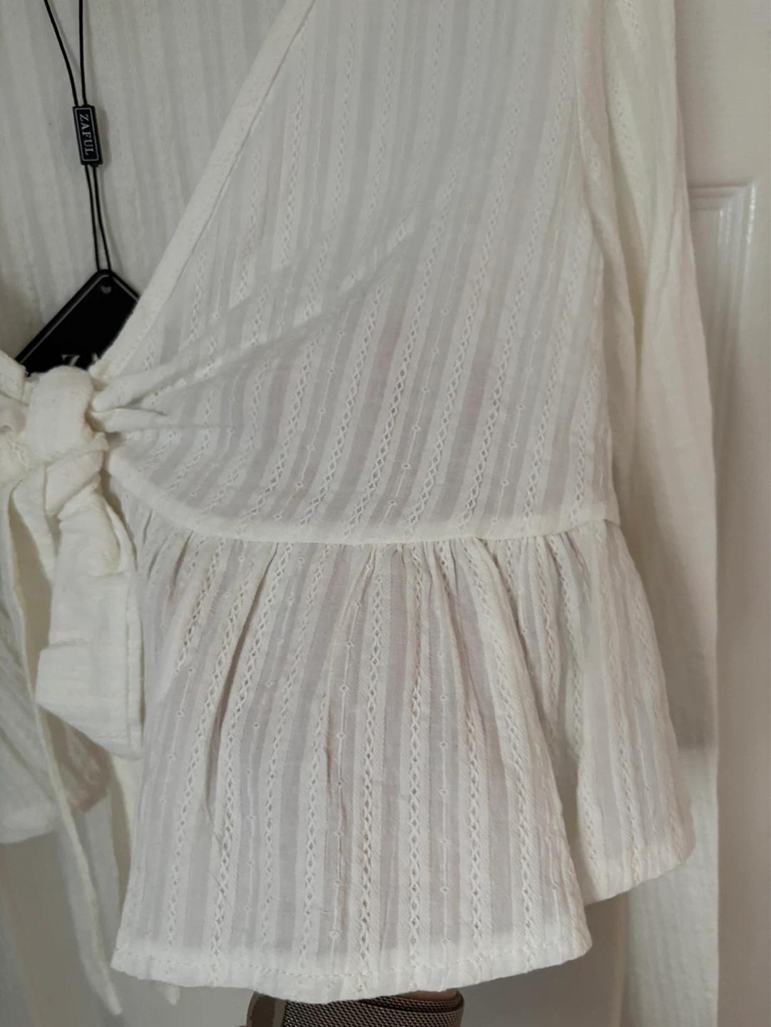Zaful White Tie-Front Peplum Blouse - Size S - photo 3