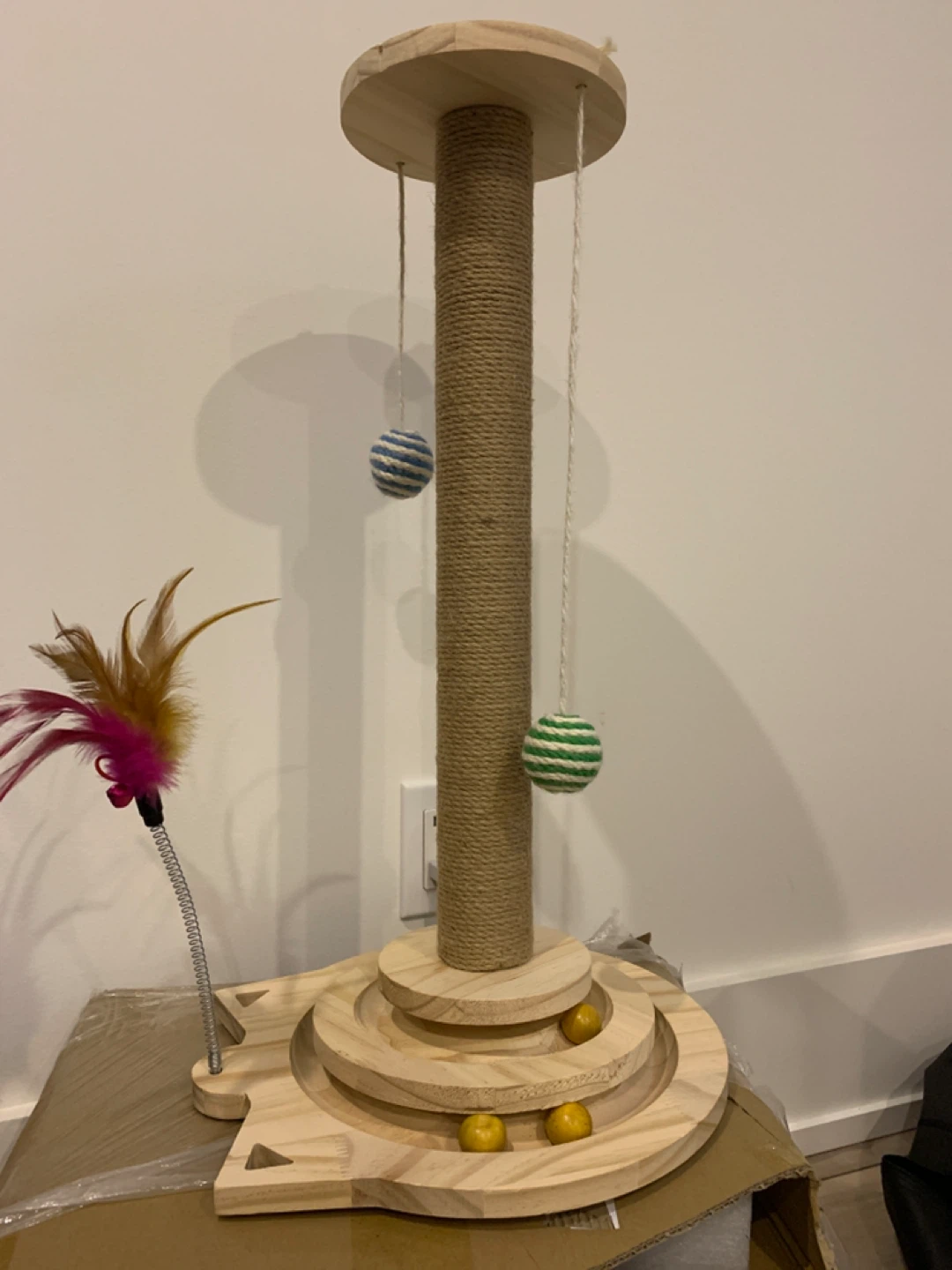 Wooden Cat Scratching Post with Toys