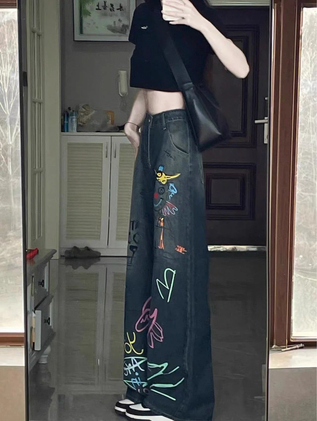 Wide Leg Jeans with Graffiti Print - photo 2
