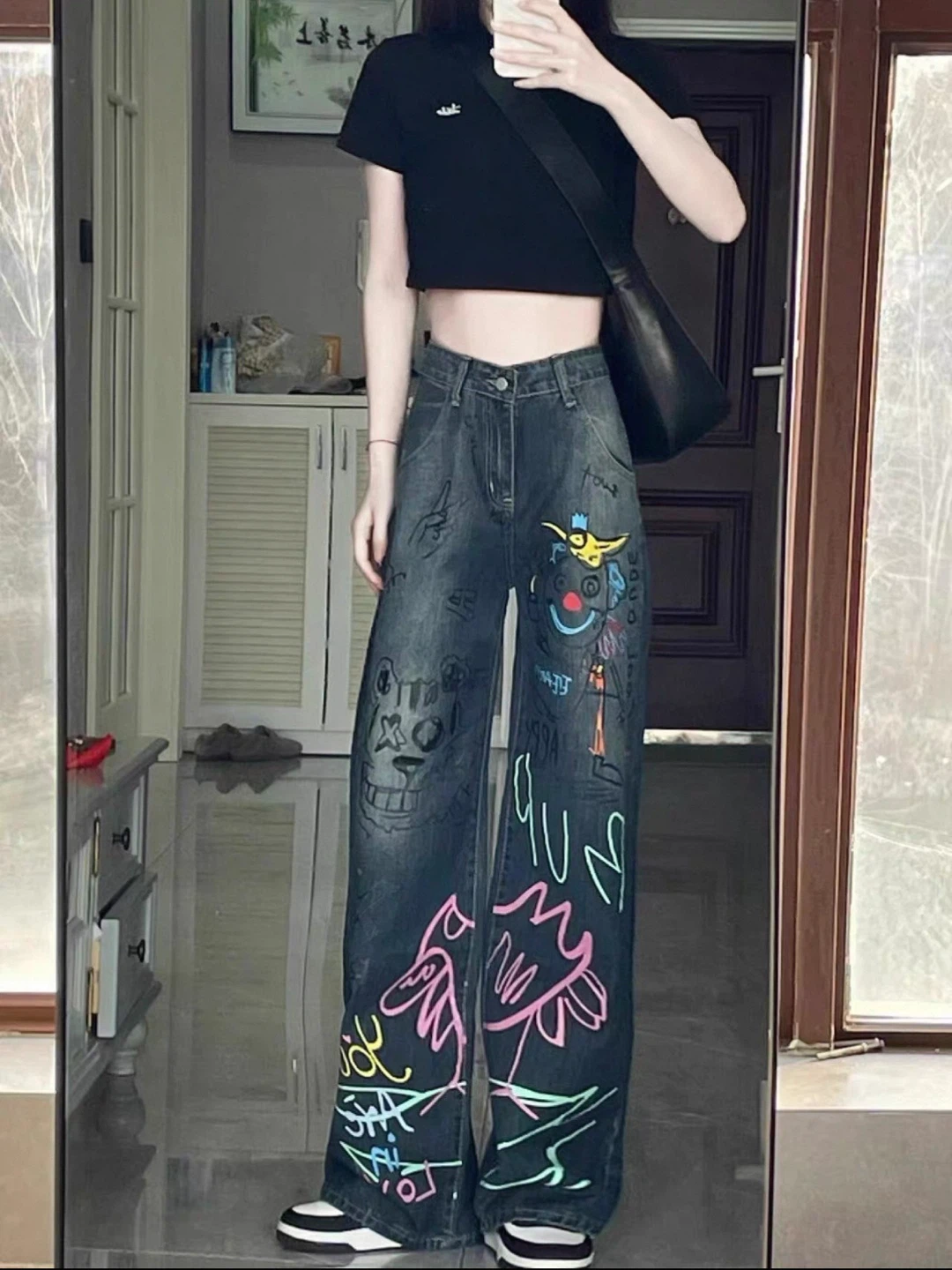 Wide Leg Jeans with Graffiti Print - photo 3