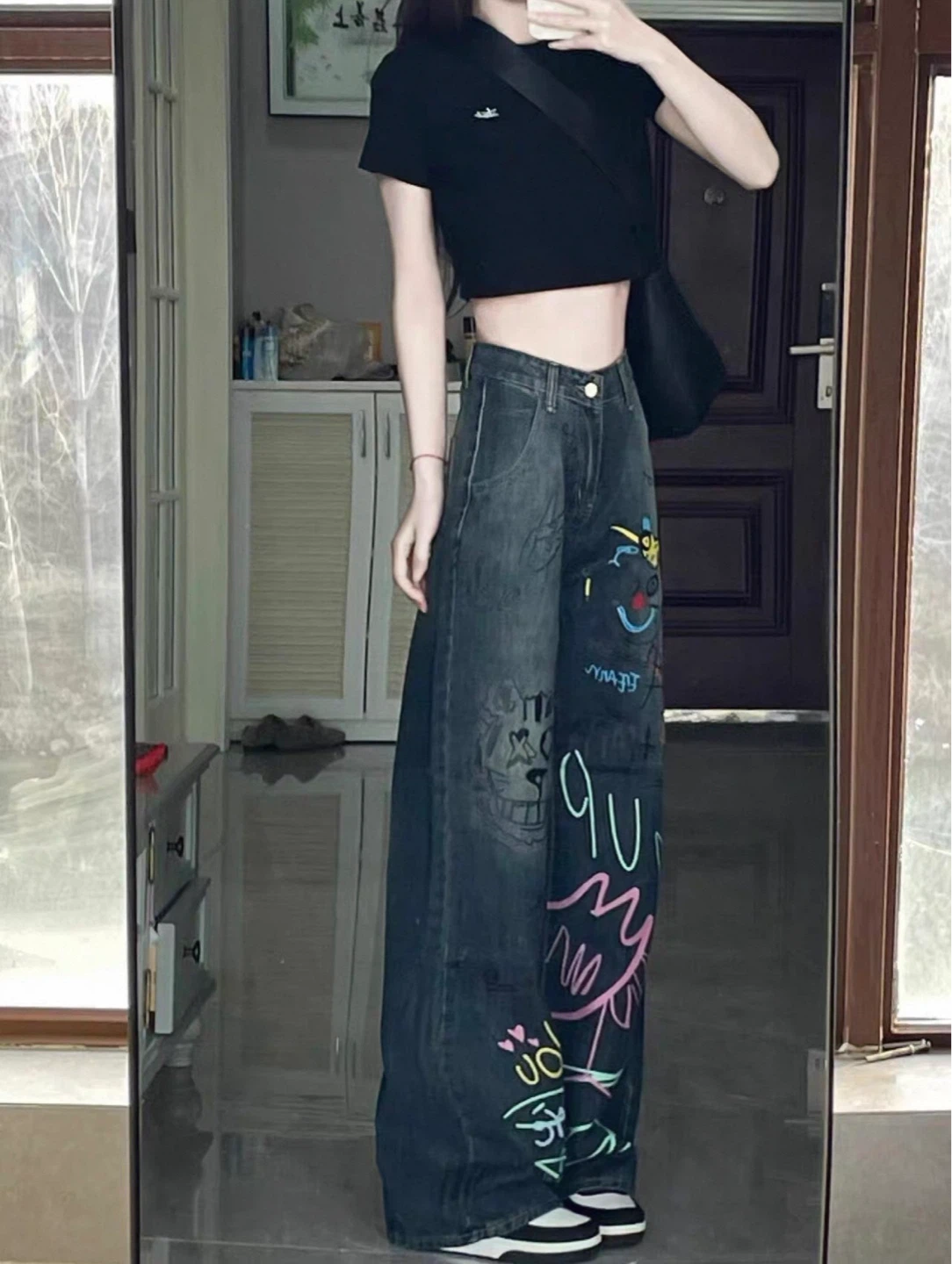 Wide Leg Jeans with Graffiti Print - photo 4