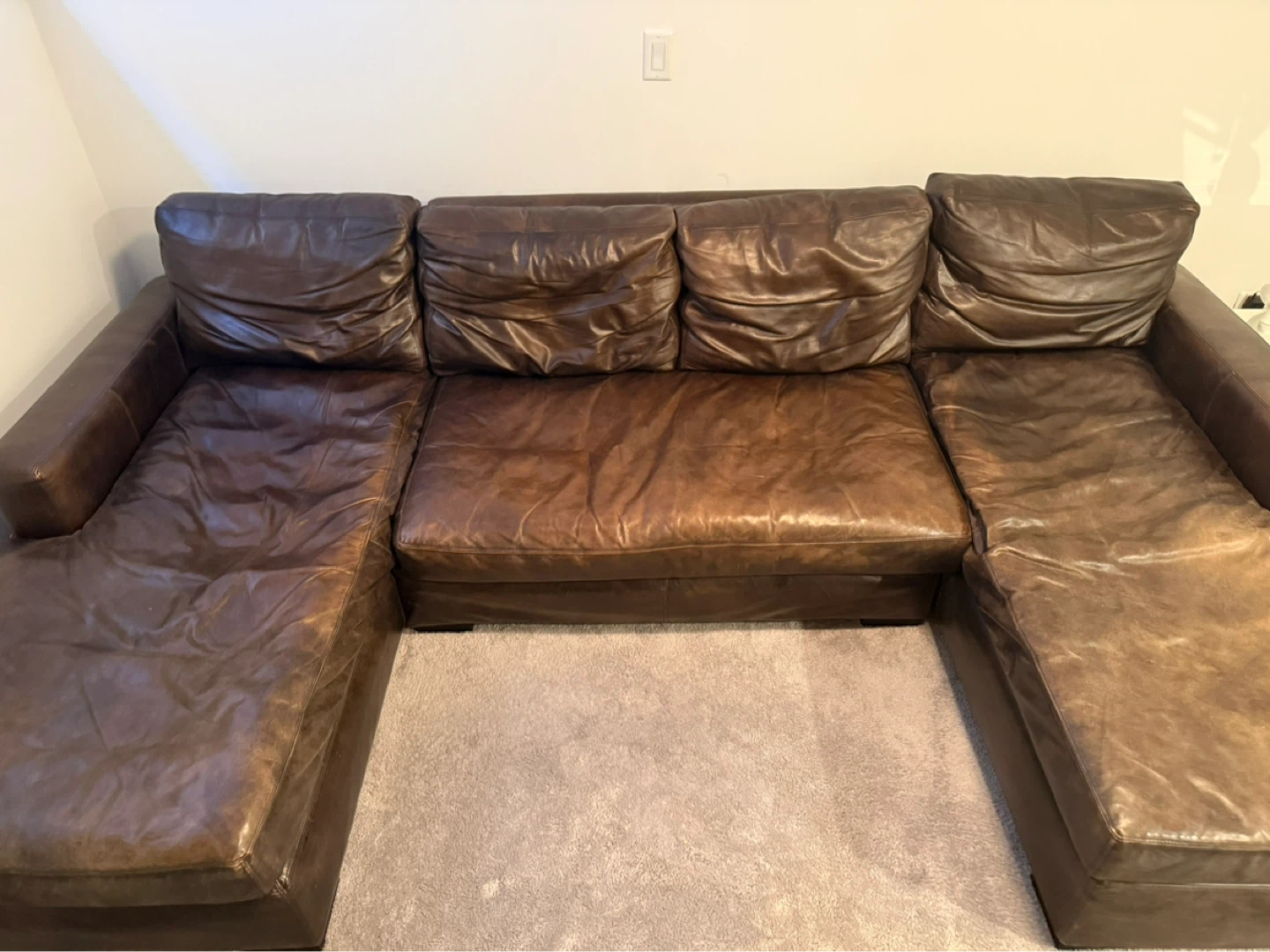 Brown leather sectional