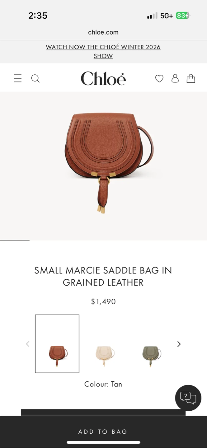 Chloe Small Marcie Saddle Bag in Tan Grained Leather