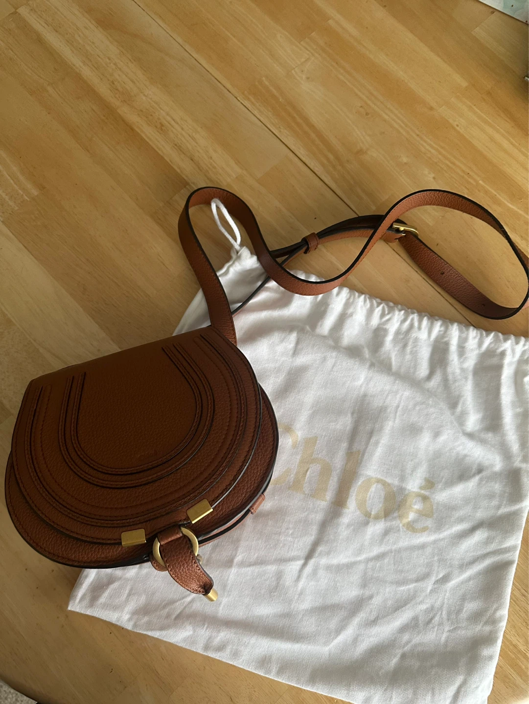 Chloe Small Marcie Saddle Bag in Tan Grained Leather - photo 3