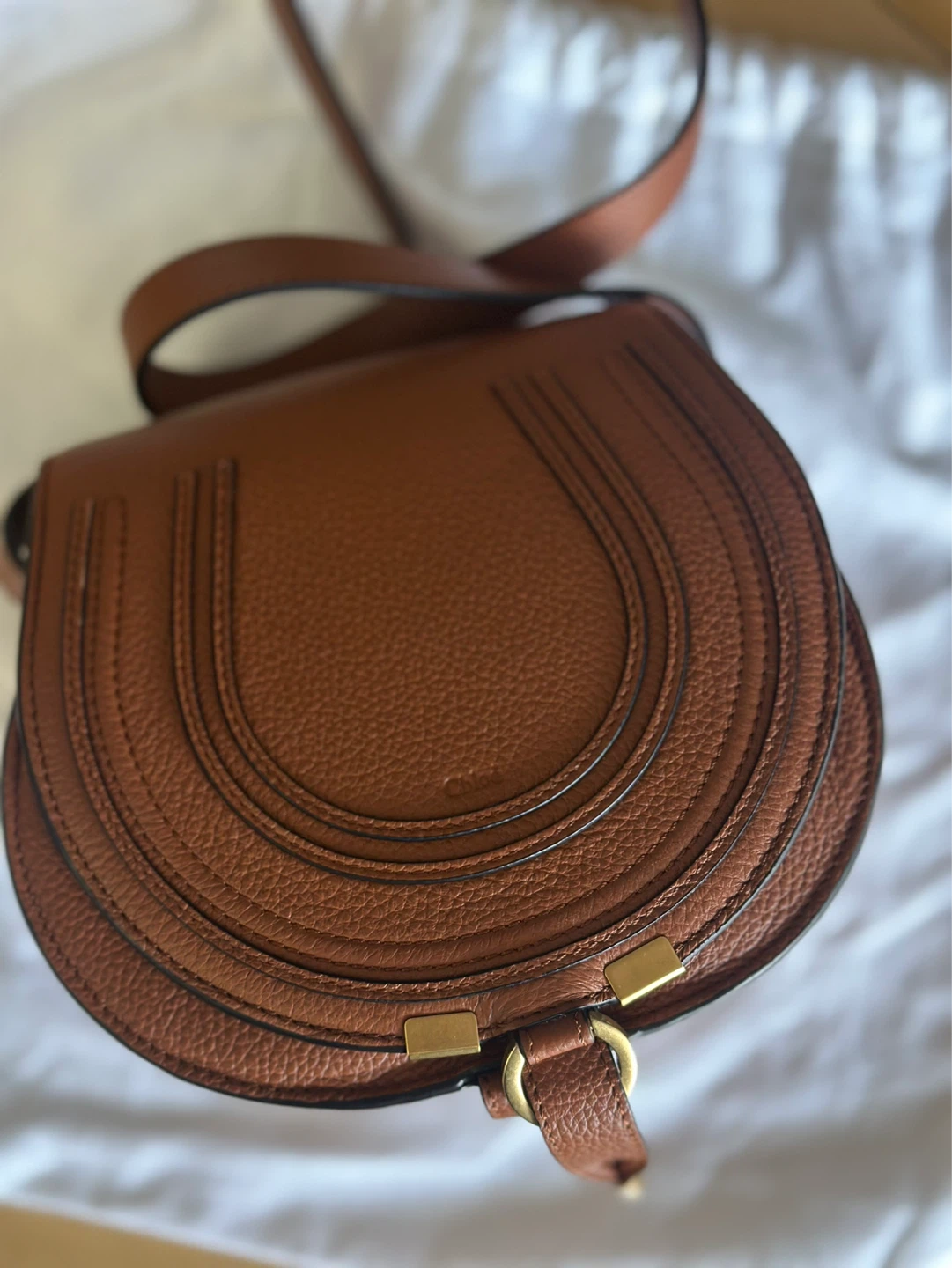 Chloe Small Marcie Saddle Bag in Tan Grained Leather - photo 2