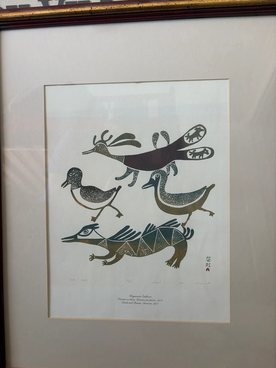 Kingmeata Etidlovie Birds and Beasts Stonecut Art Print 1971
