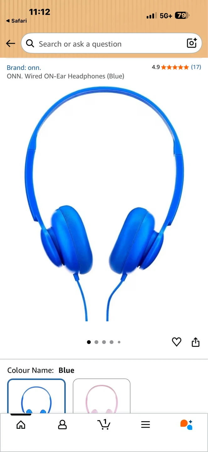 ONN Blue Wired On-Ear Headphones
