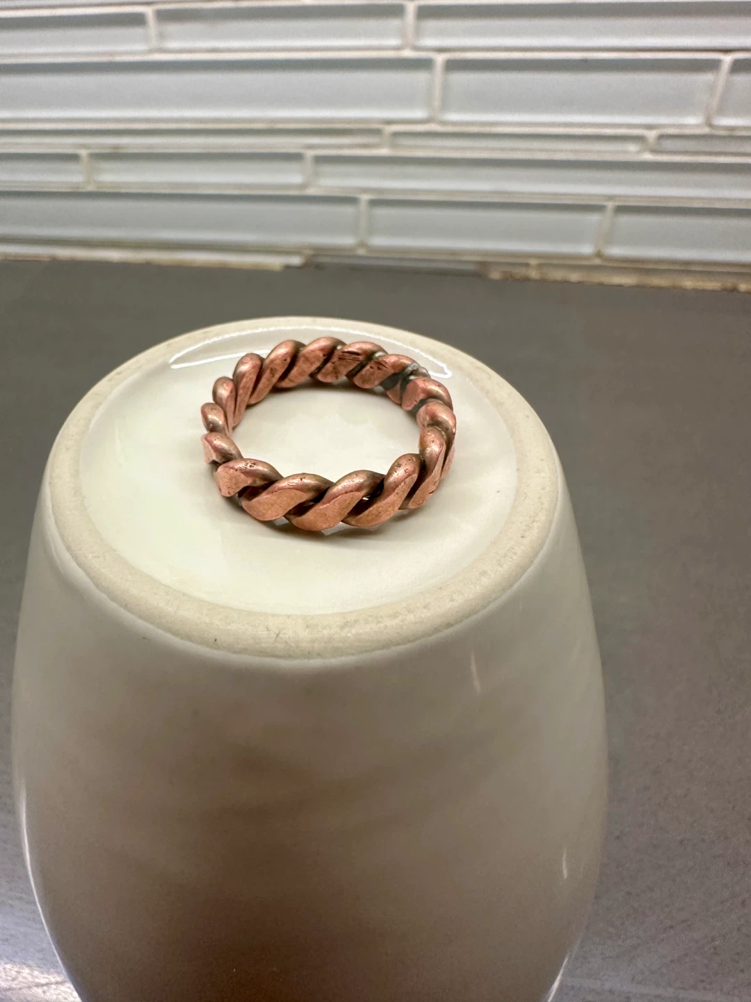 VINTAGE ARTISAN COPPER ROPE CUBAN LINK CHAIN RING MEN SIZE 11 - photo 2