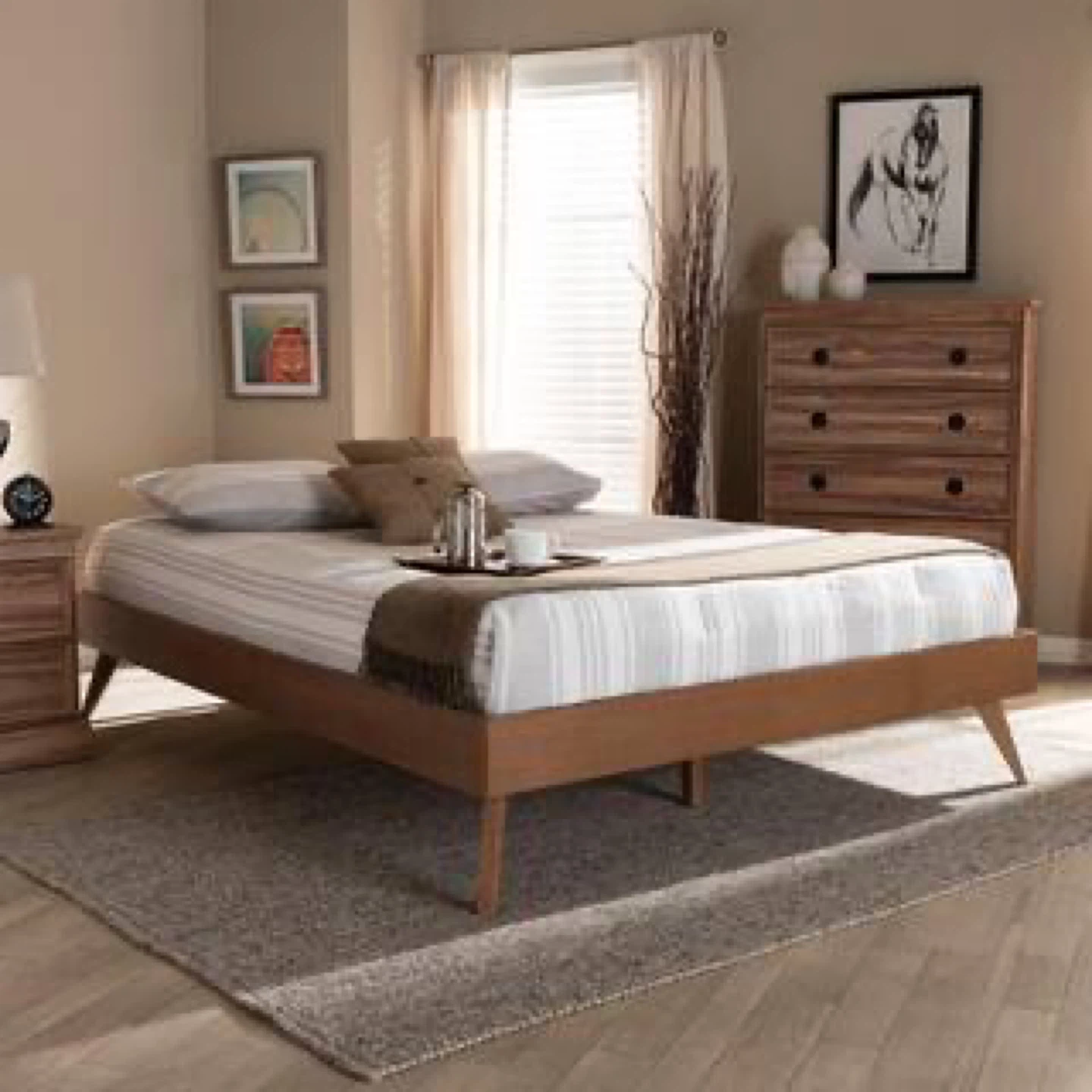 New Queen Size Boho Mid Century Modern Wood Platform Bed - photo 4