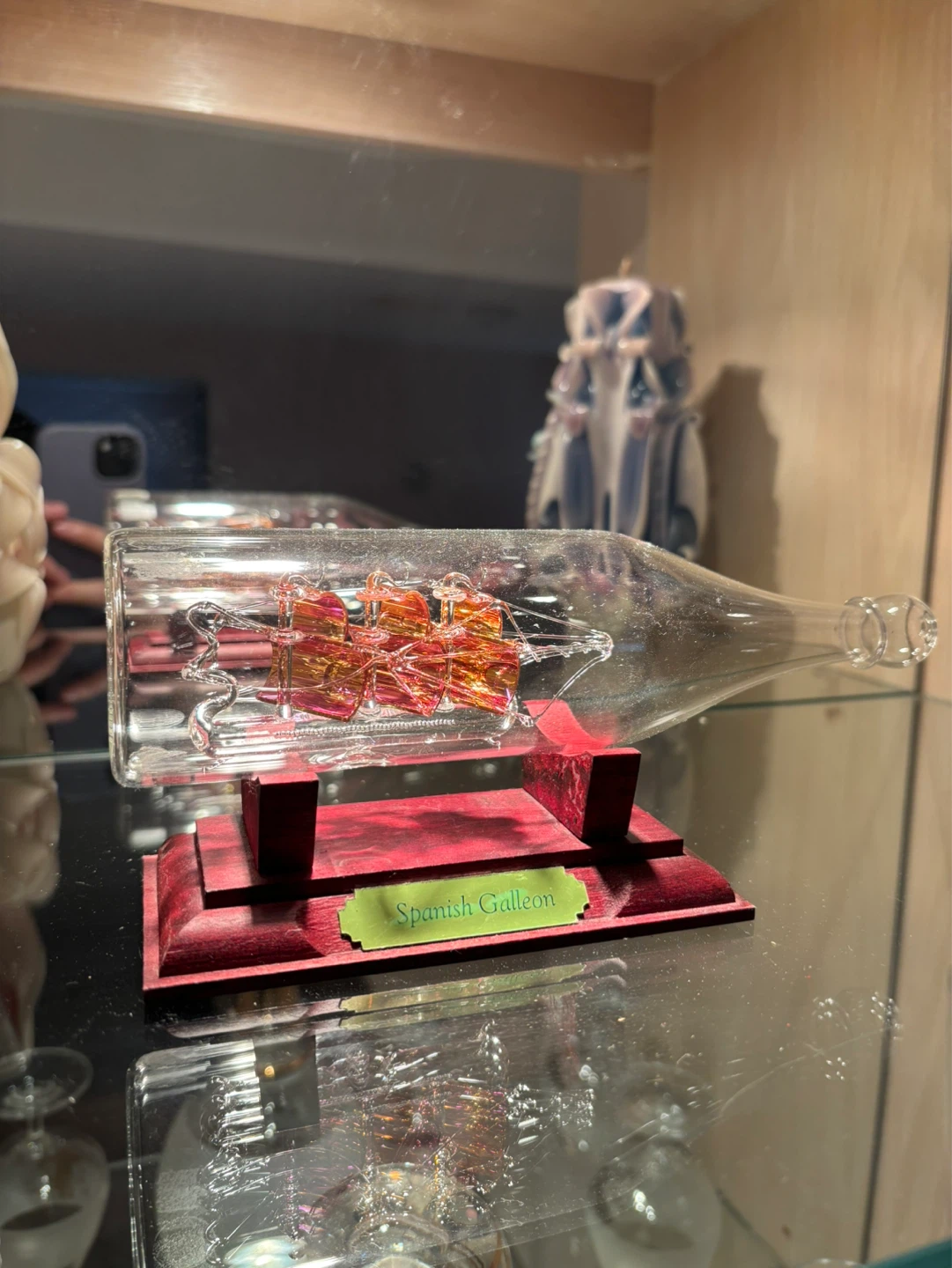 Glass Spanish Galleon Ship in a Bottle Display