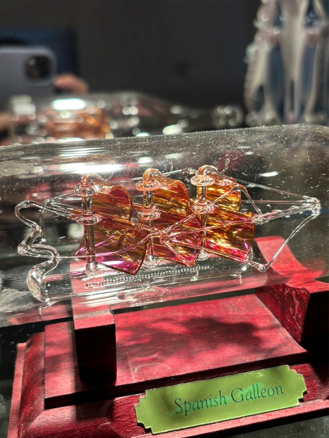 Glass Spanish Galleon Ship in a Bottle Display - photo 2