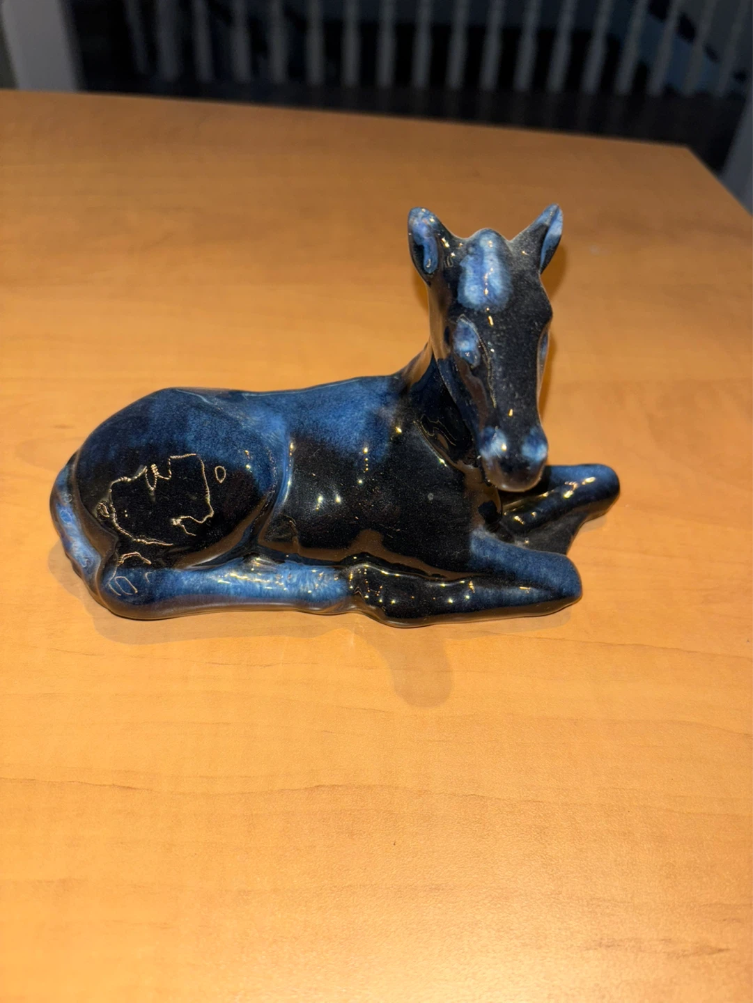 Blue Ceramic Fawn Figurine