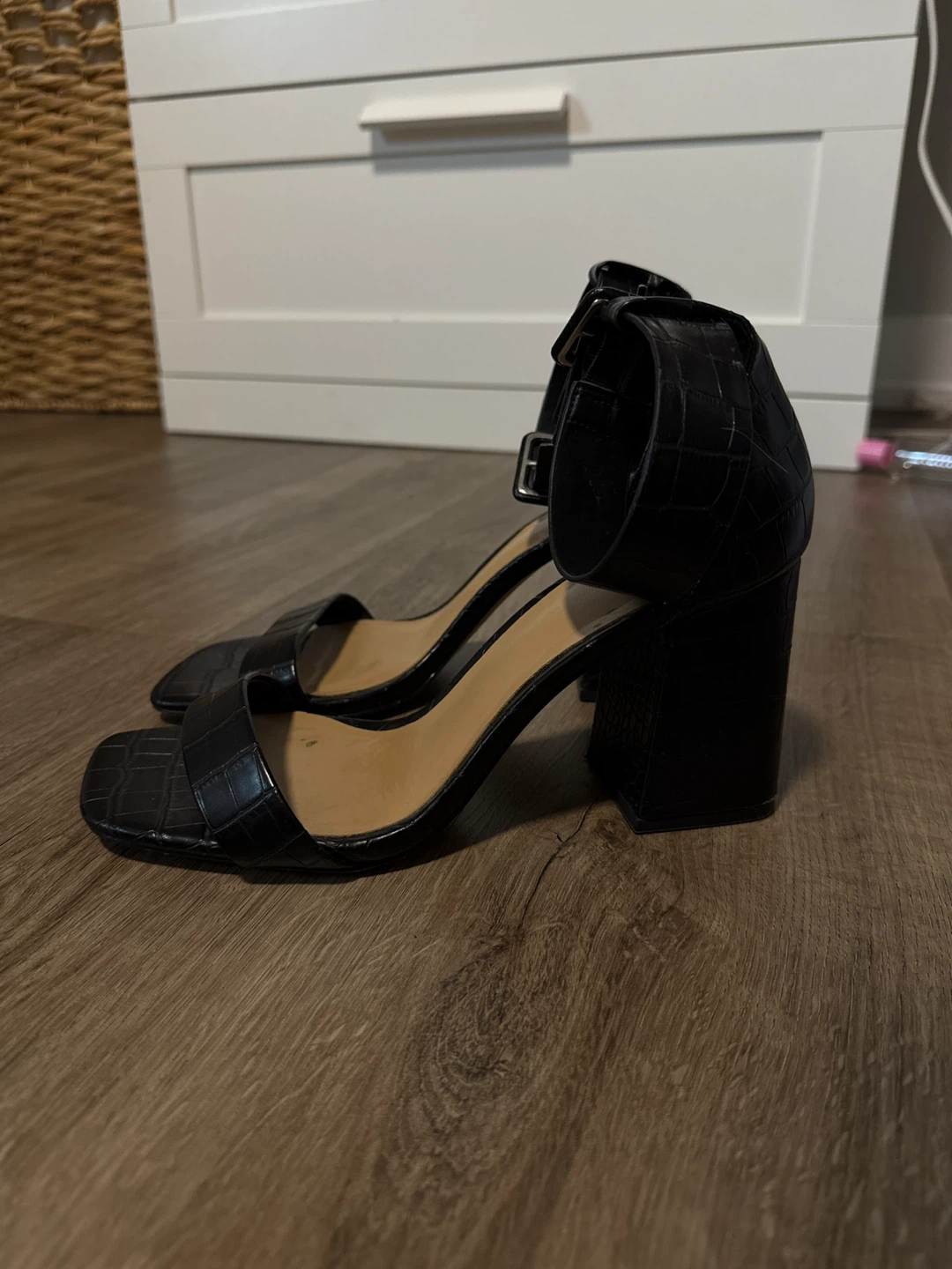 Black Croc Embossed Block Heels - photo 2