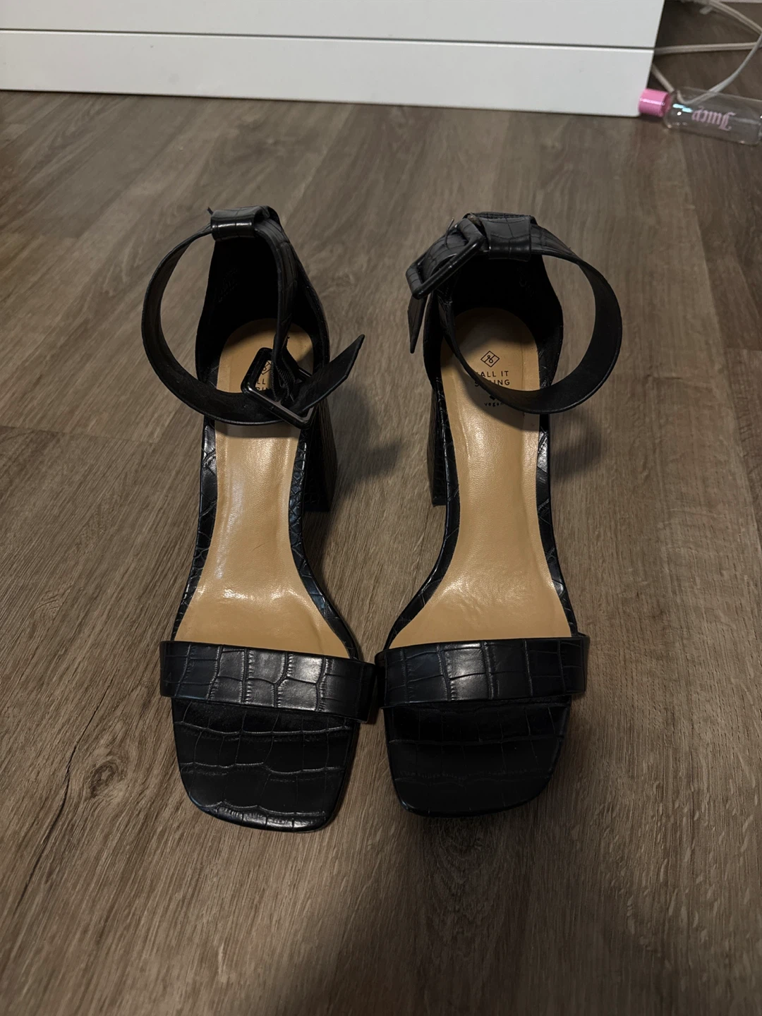 Black Croc Embossed Block Heels