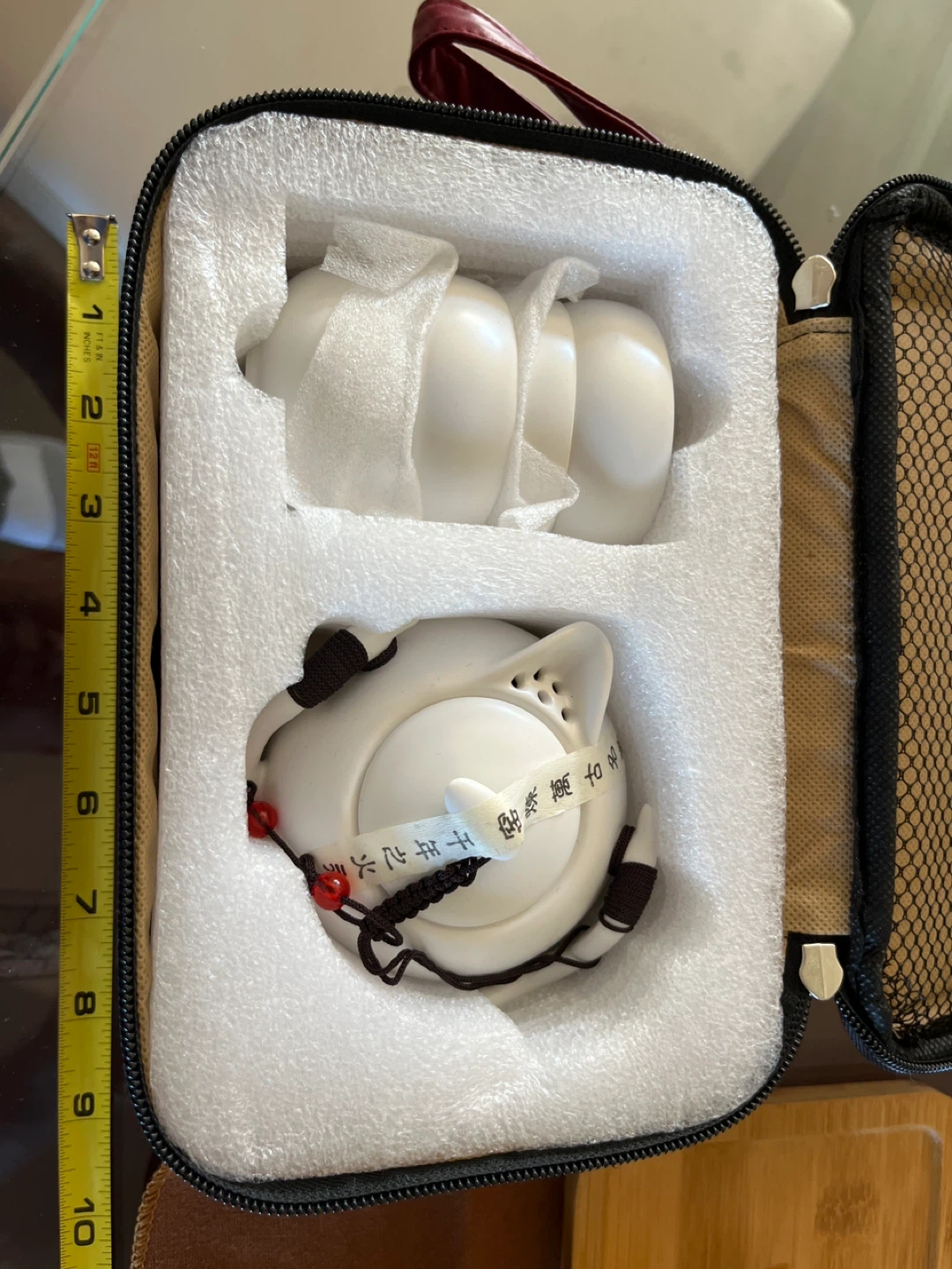 White Ceramic Tea Set with 4 Cups and Travel Case - photo 2