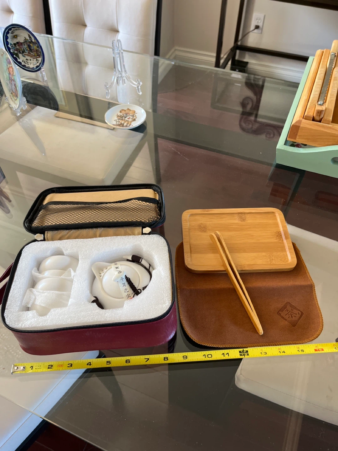 White Ceramic Tea Set with 4 Cups and Travel Case