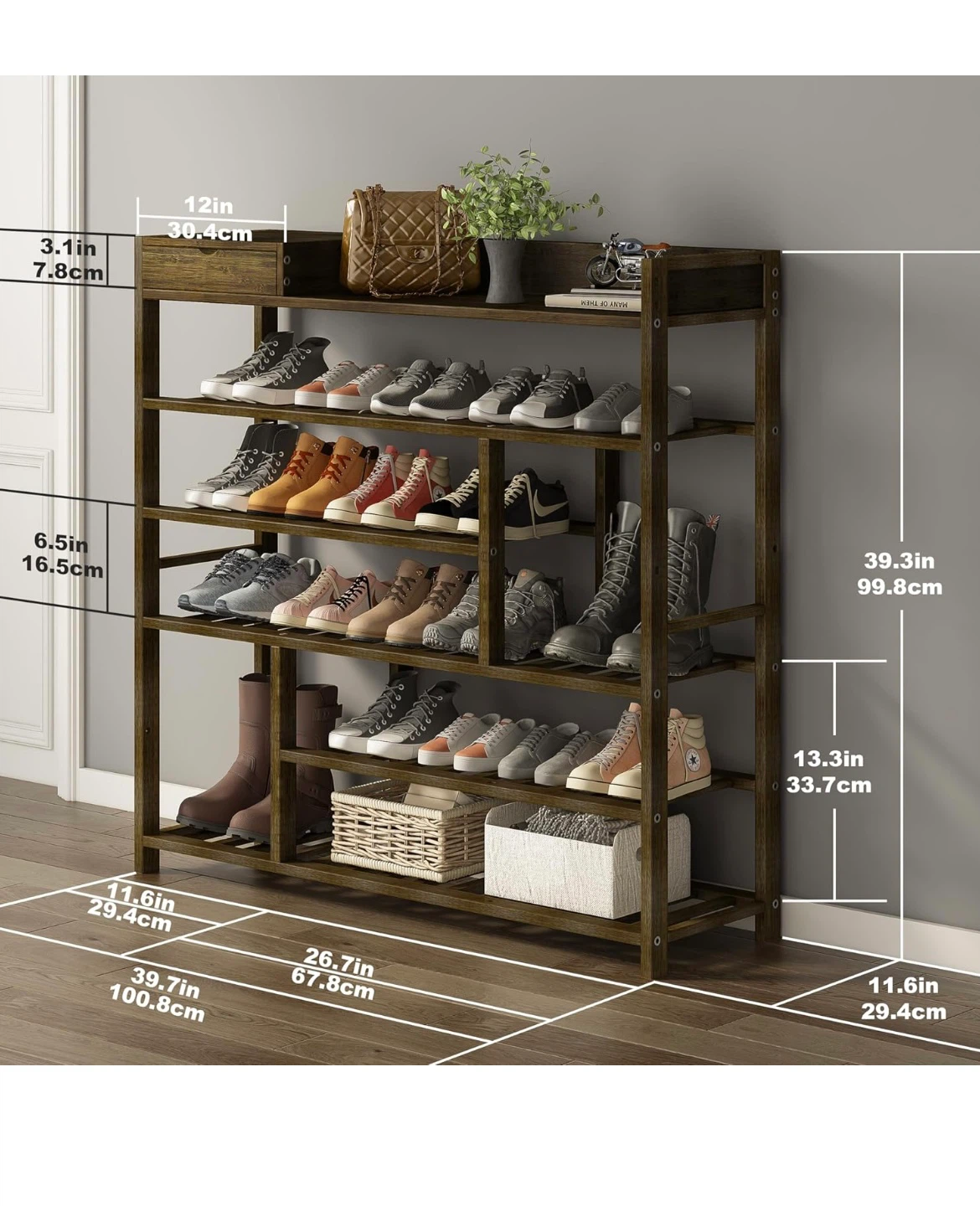Wooden Shoe Rack with Drawer - photo 4