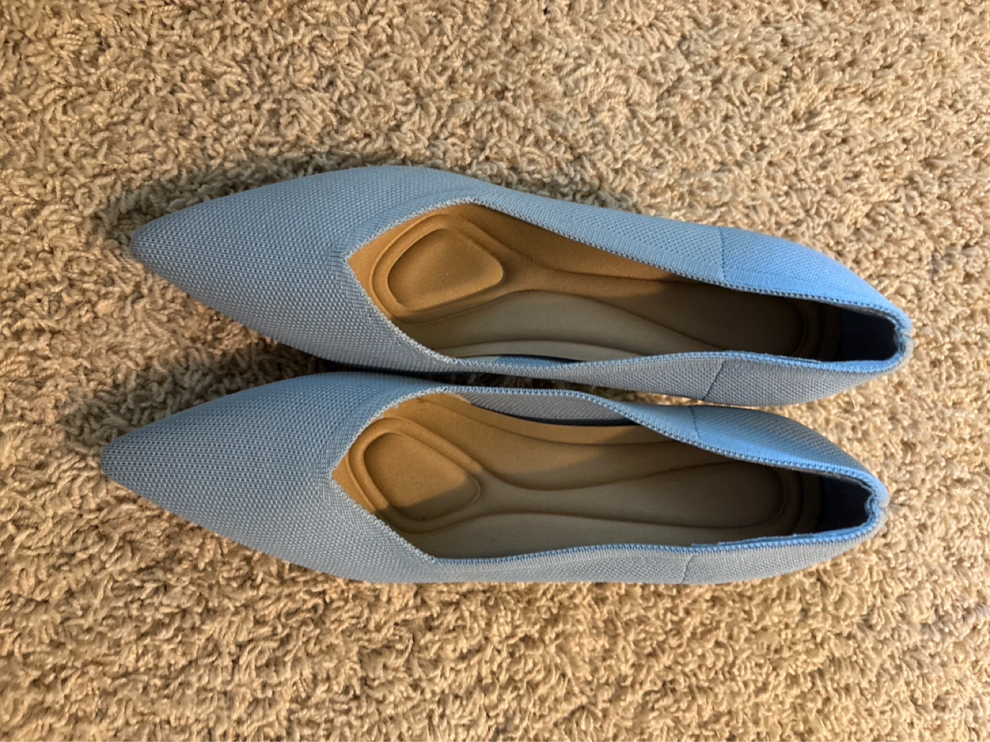 Light Blue Knit Pointed Toe Flats - Size 39