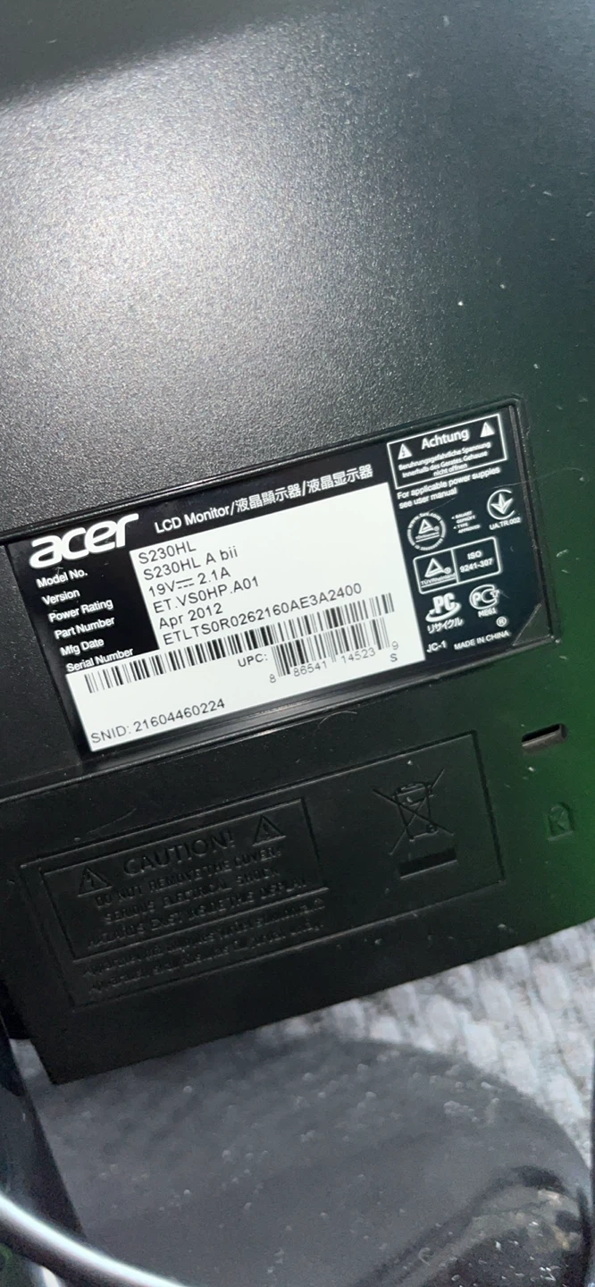 Acer S230HL A bll LCD Monitor - photo 2