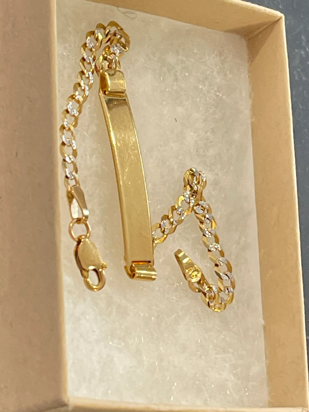 10k yellow and white Gold Curb Chain ID Bracelet