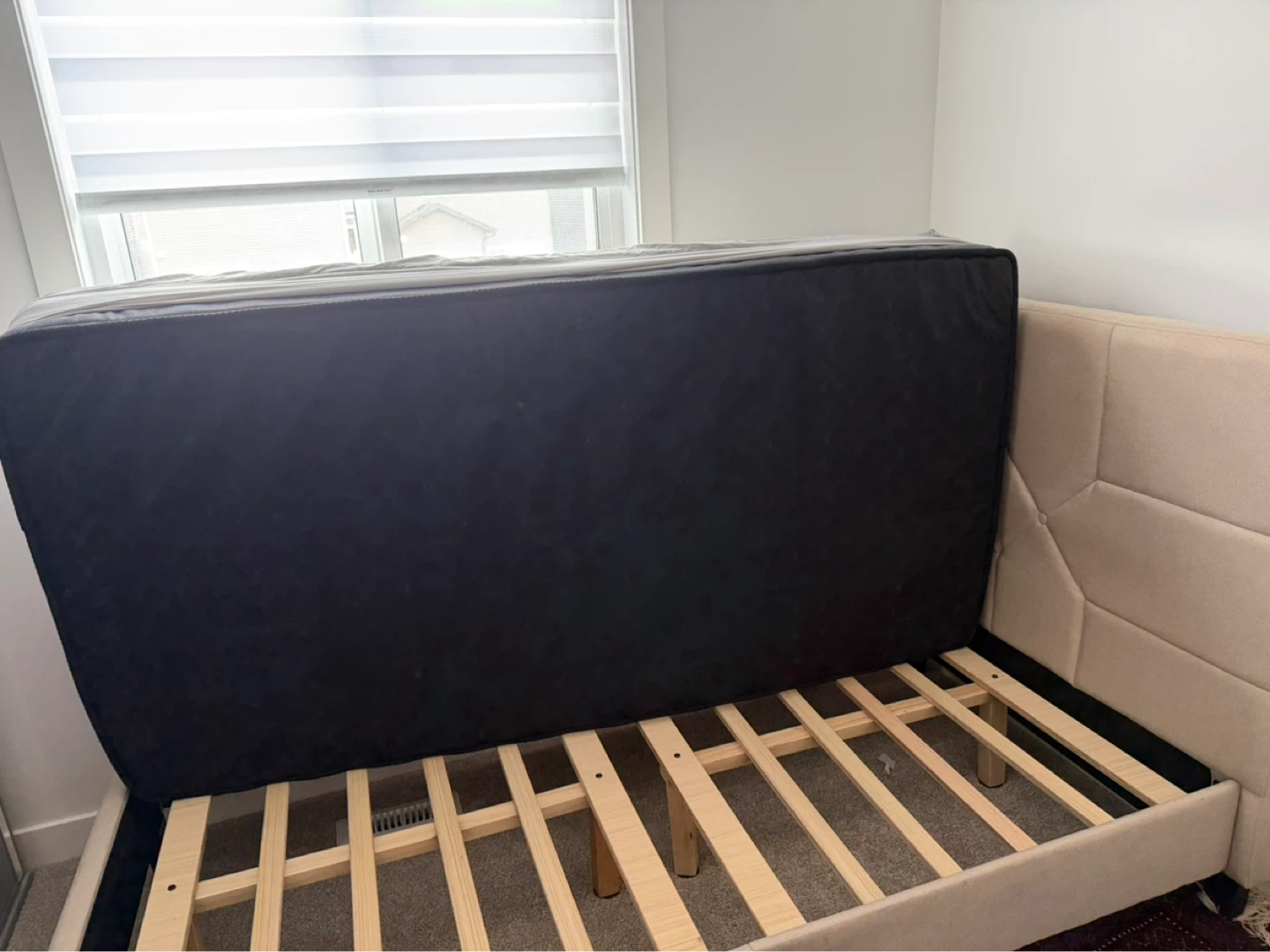 Beige Upholstered Twin Bed Frame - photo 2