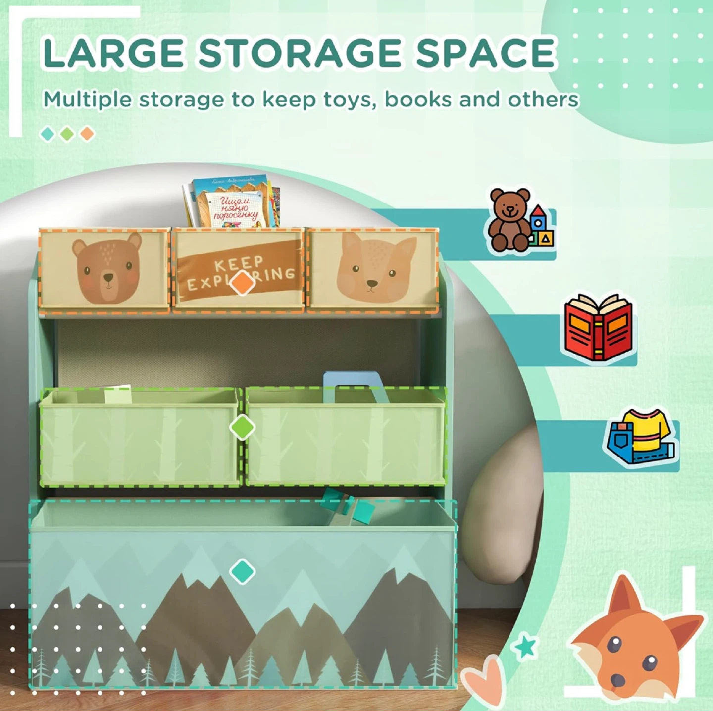 Kids Storage Organizer with Cute Animal and Mountain Designs - photo 4