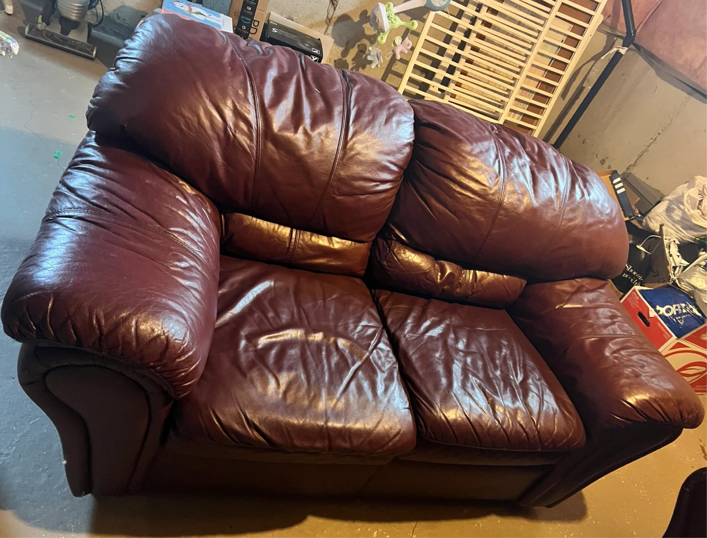 Burgundy Leather Loveseat and Sofa