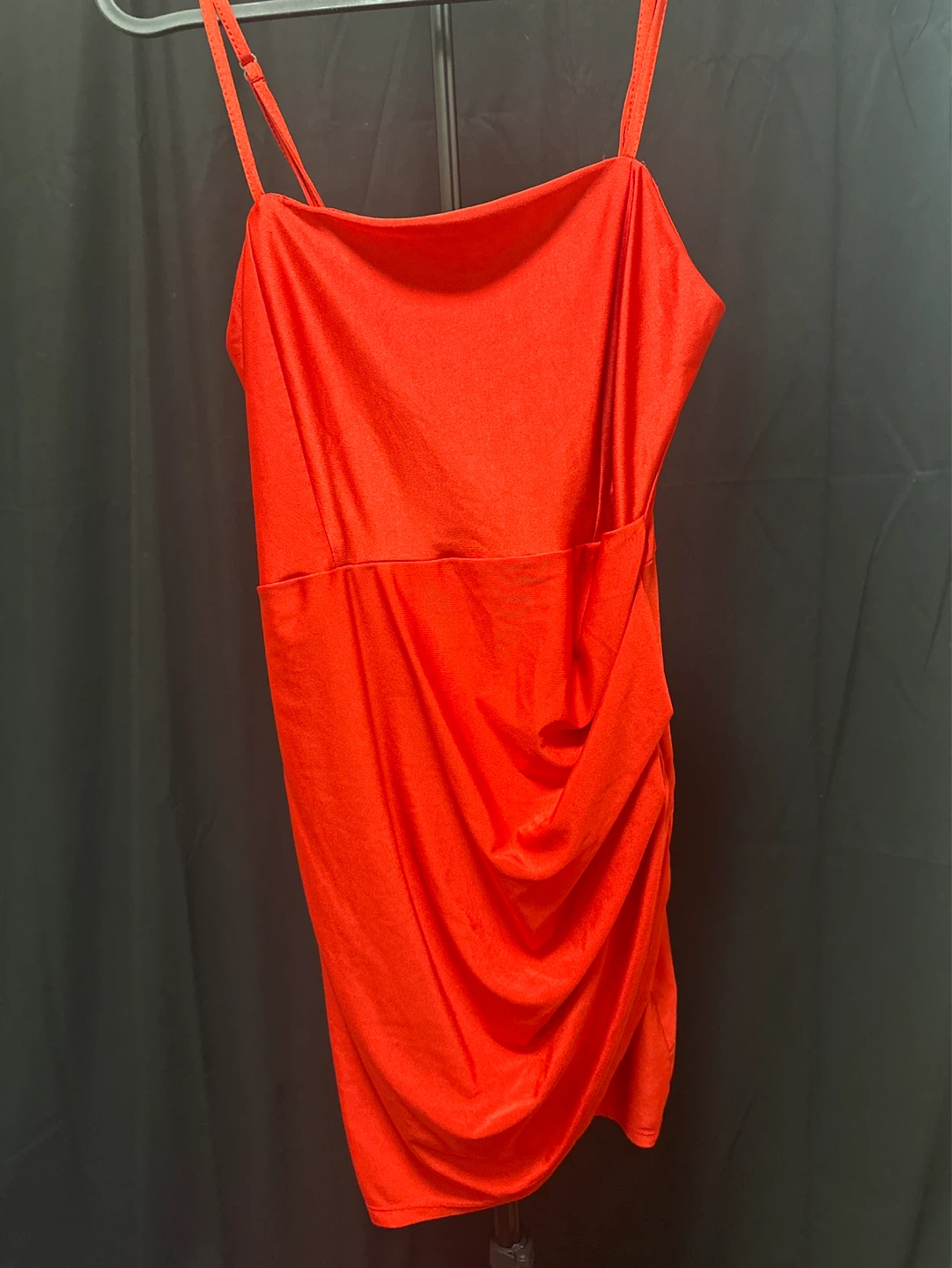 Red Spaghetti Strap Ruched Mini Dress