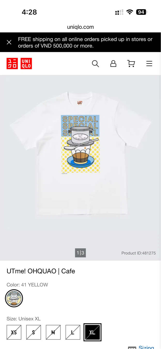 [VIETNAM LIMITED] UNIQLO Cafe Graphic T-Shirt Unisex XL