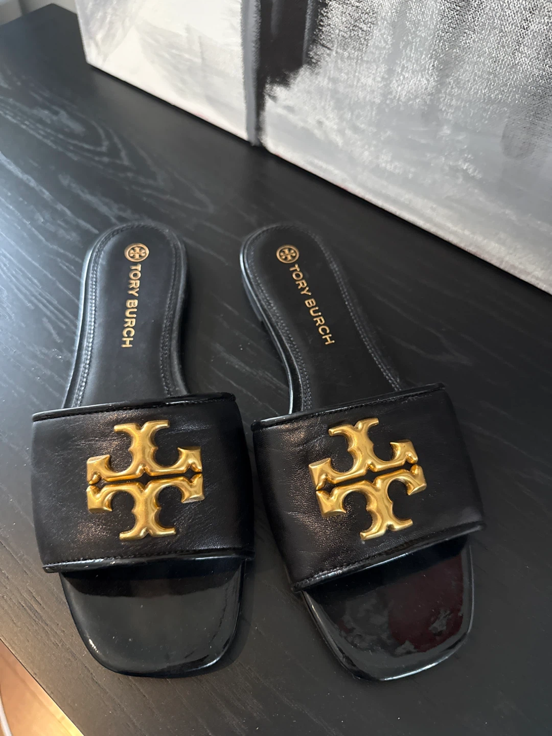 Tory Burch Black Leather Slides