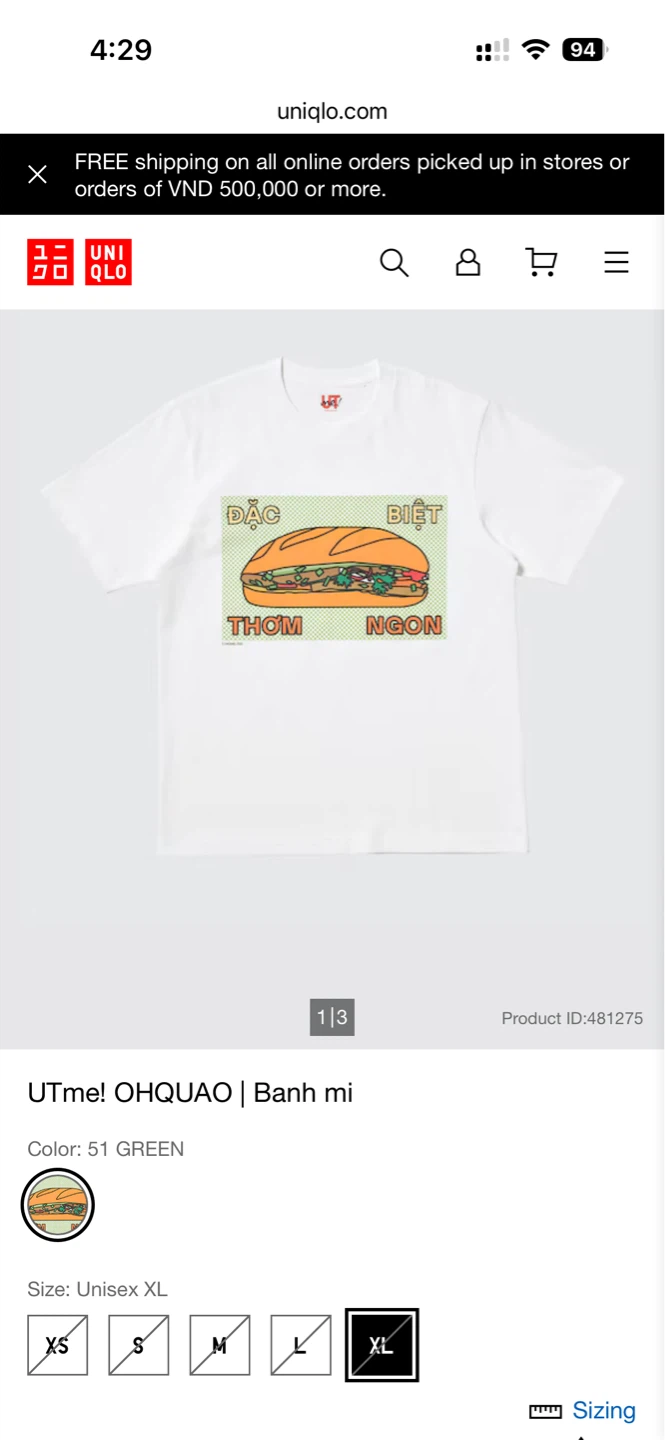 [VIETNAM LIMITED] Uniqlo Banh Mi T-Shirt - XL