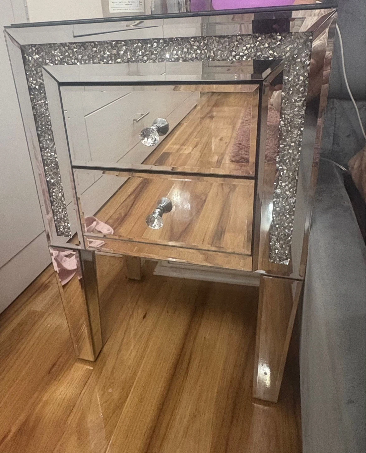 Mirrored Nightstand with Crystal Accents