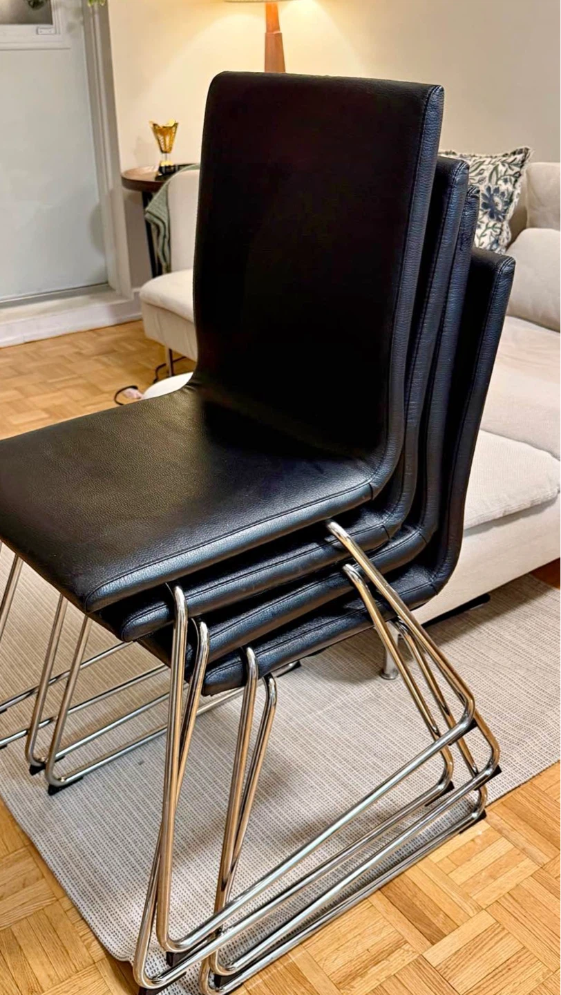 4 IKEA Dining Chairs - Black Faux Leather (Set of 4)