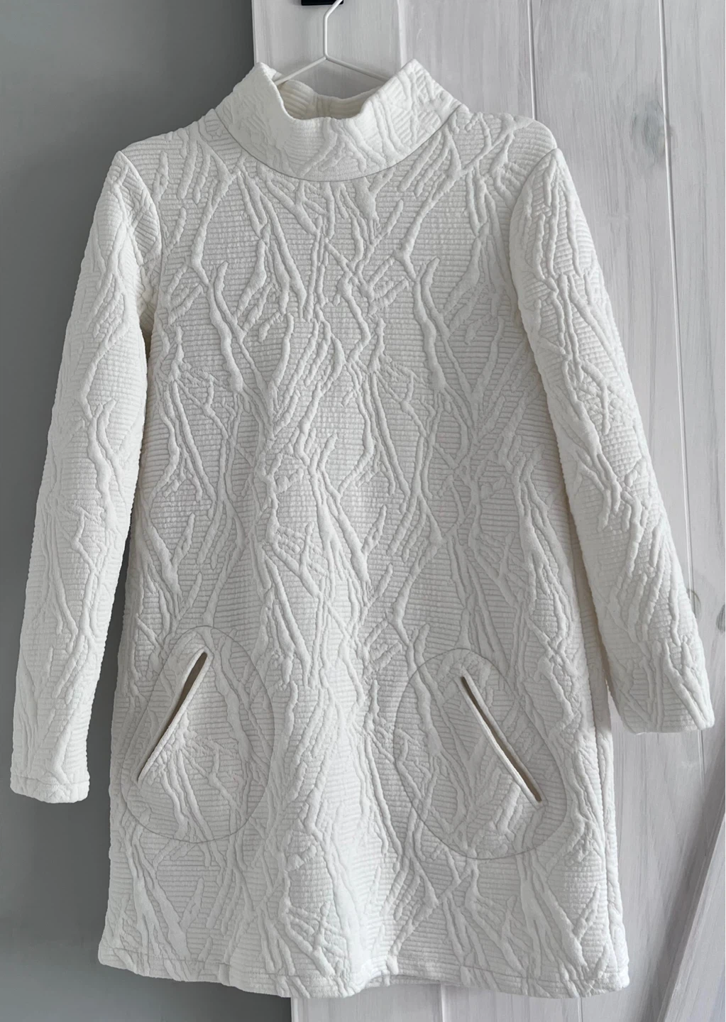 ZARA White/Ecru Textured Mock Neck Dress