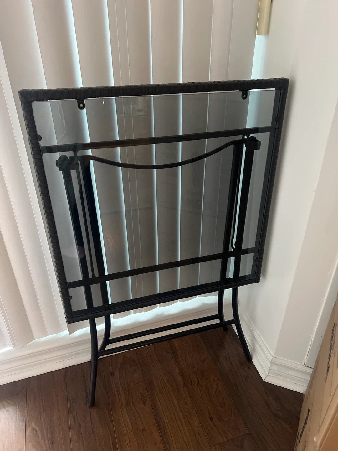 Glass Top Folding Table with Wicker Accents