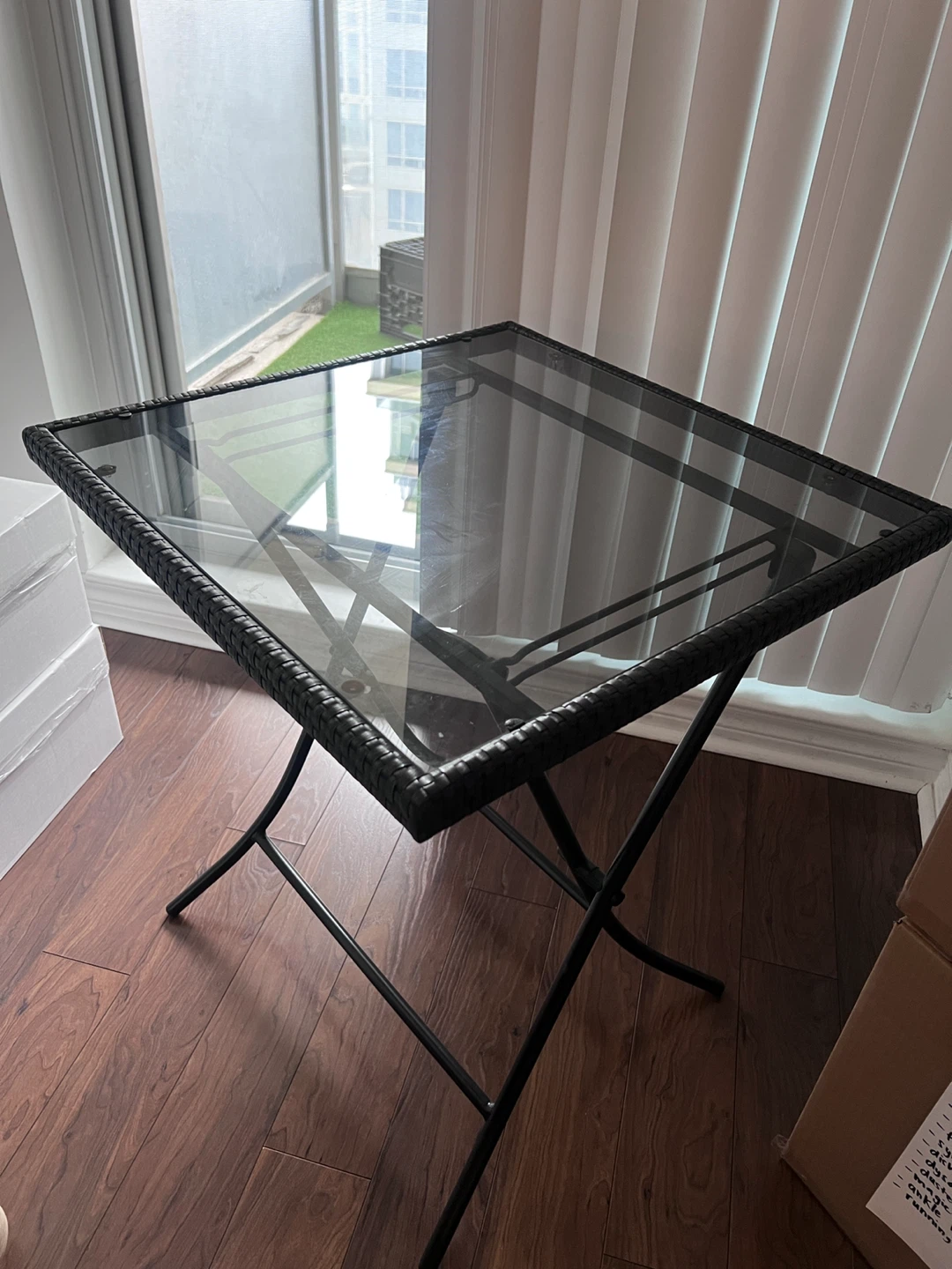 Glass Top Folding Table with Wicker Accents - photo 2