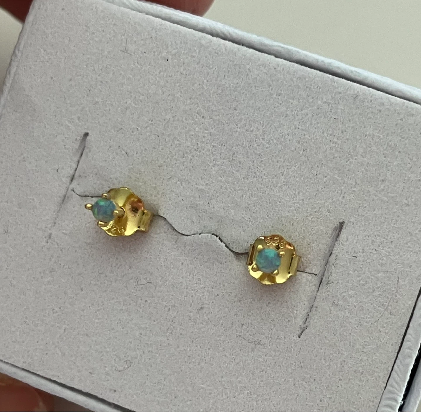 925 Sterling silver Gold plated Opal Stud Earrings - photo 5