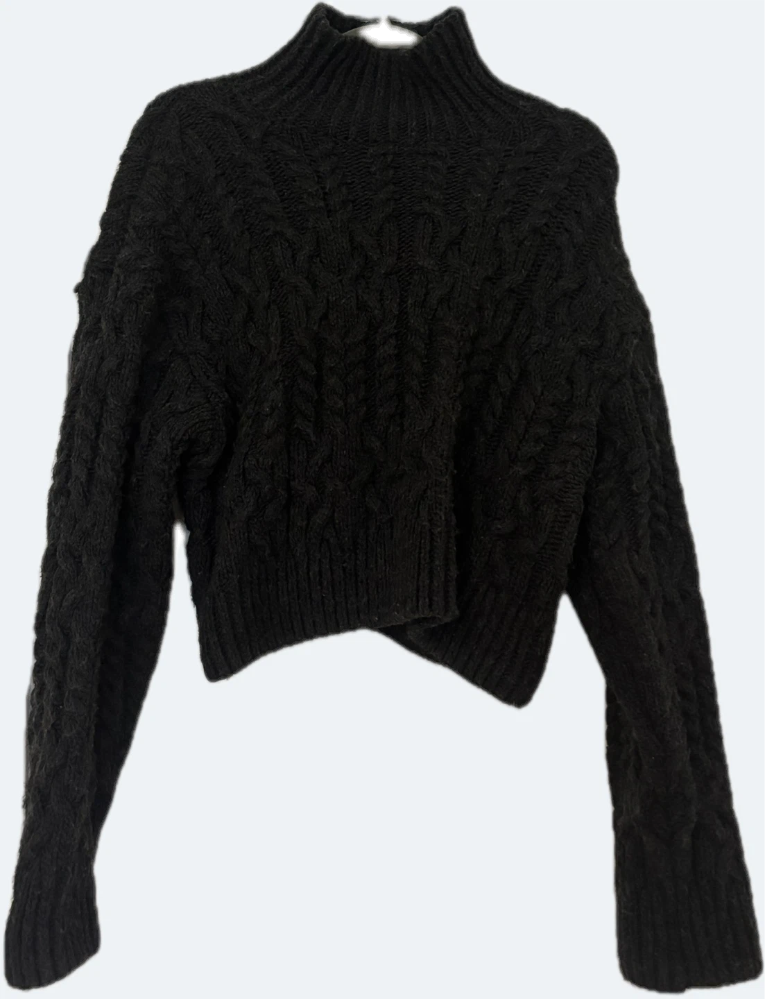 Zara Cable Knit Mock Neck Sweater - Black - Size M