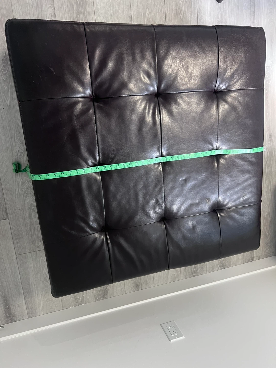 Dark Brown Tufted Leather Ottoman