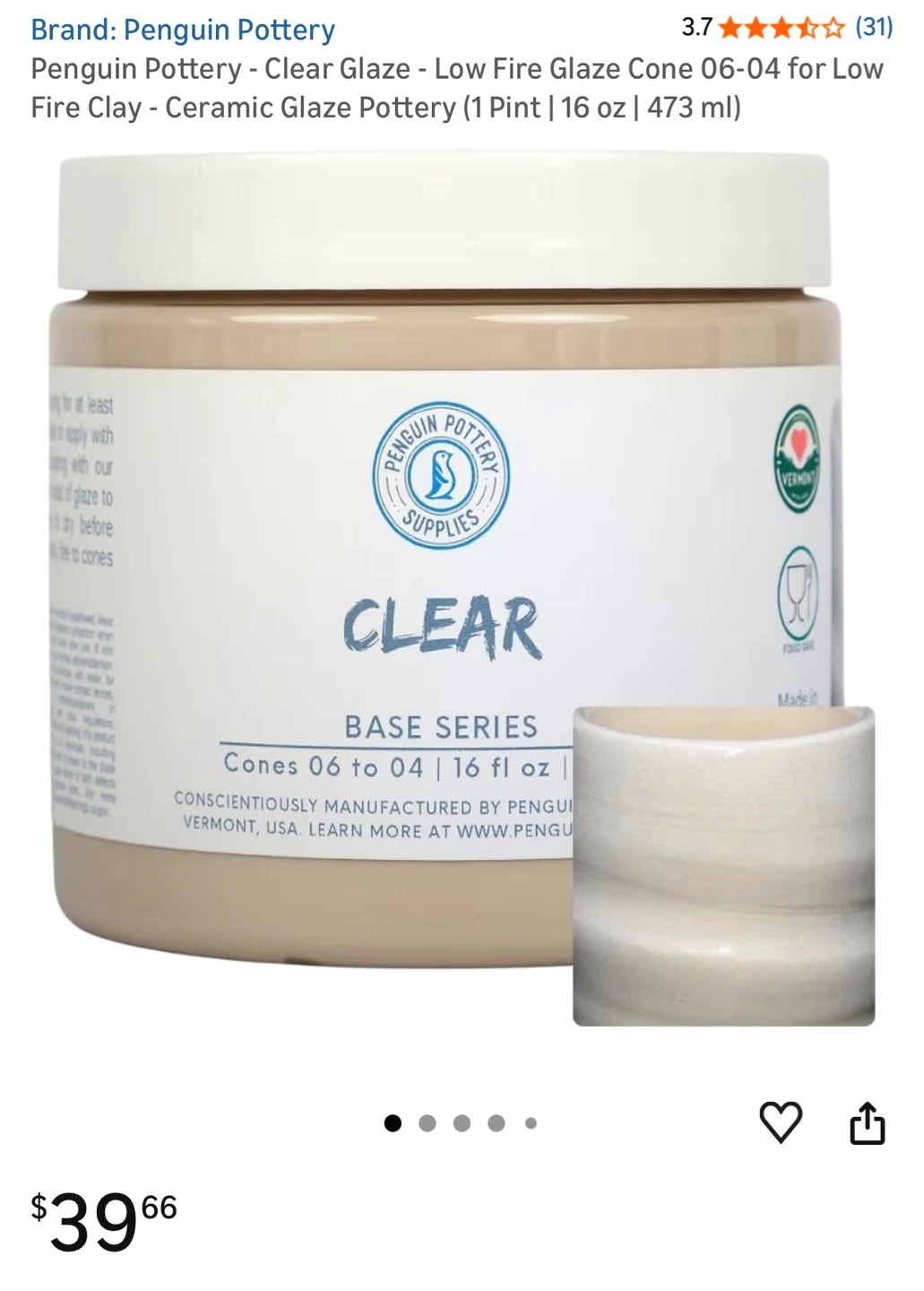 Penguin Pottery Clear Base Series Glaze - 16 oz