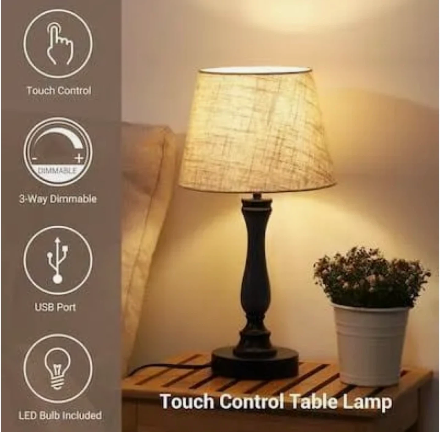 (TWO) Touch Control 3- Way Table Lamps + FREE 3 Candlesticks - photo 2