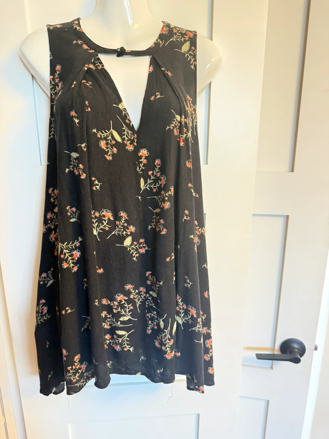 Free People Black Floral Print Mini Dress S