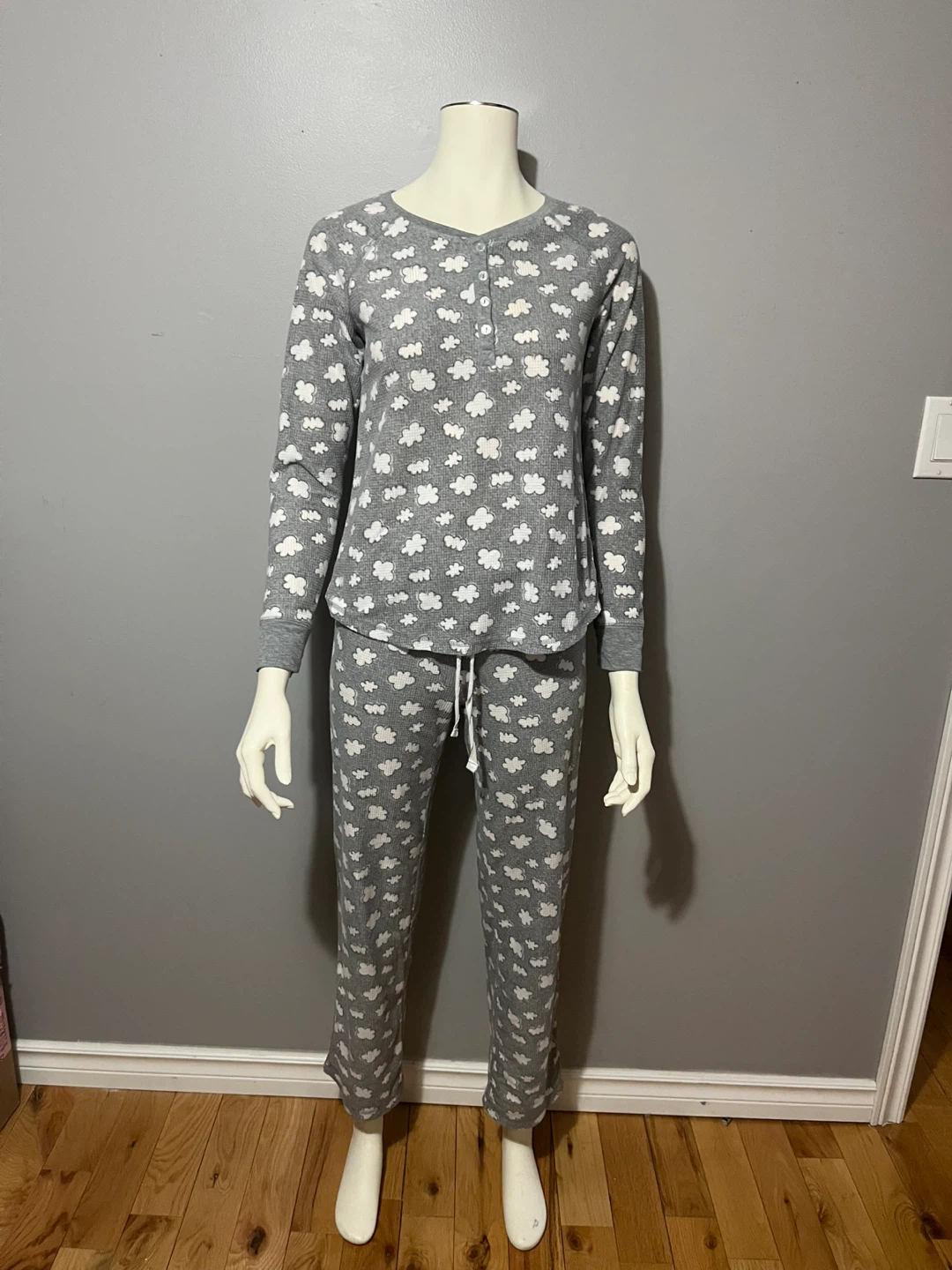 XS Women's Cloud Print Pajama Set - Grey